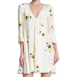 Free People Time On My Side Floral Mini Dress True Wrap Dress Size S Bell 3/4 Sl